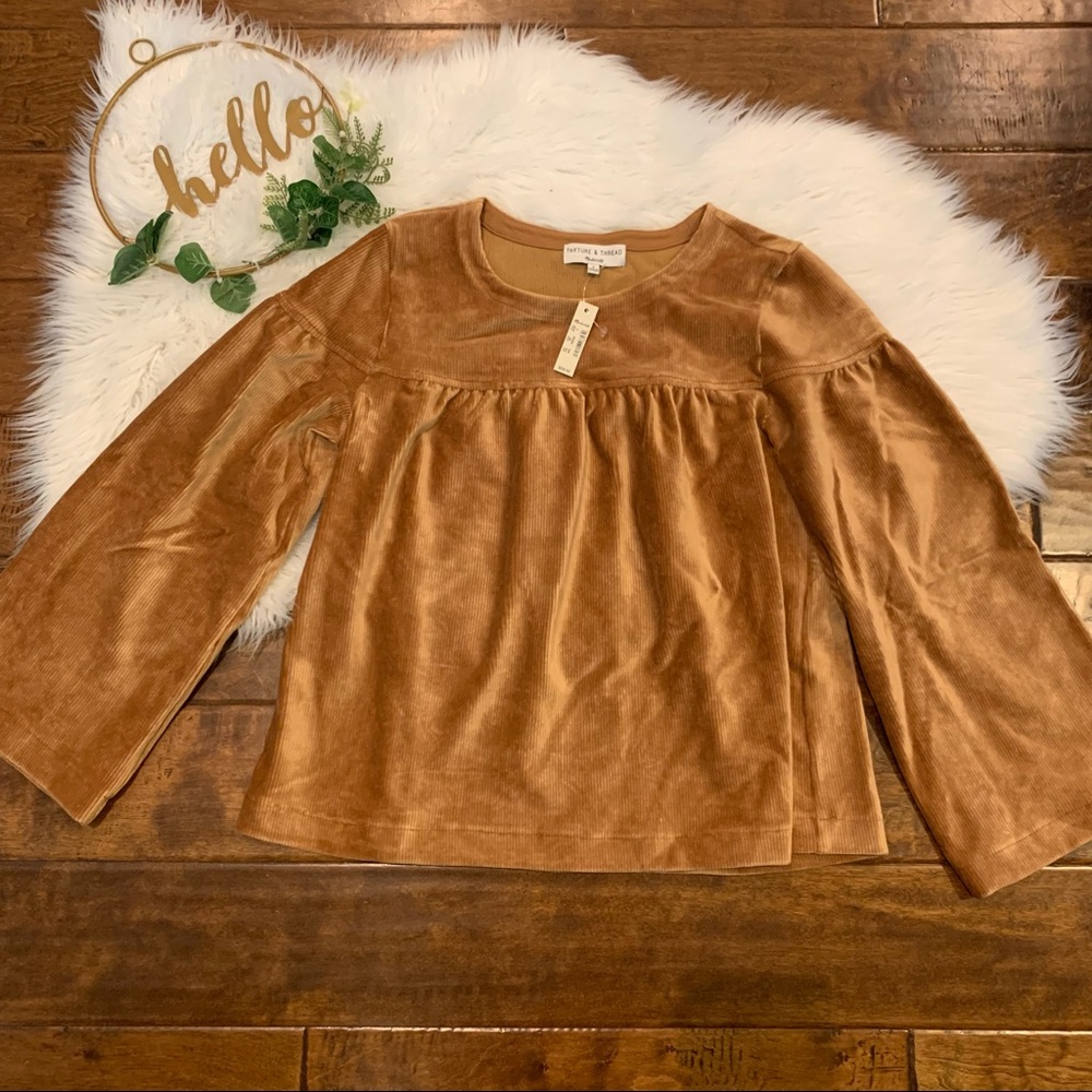 Madewell Texture & Thread Corduroy Swing Top Warm Hickory brown New